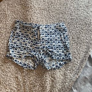 Blue and white pattern jean shorts